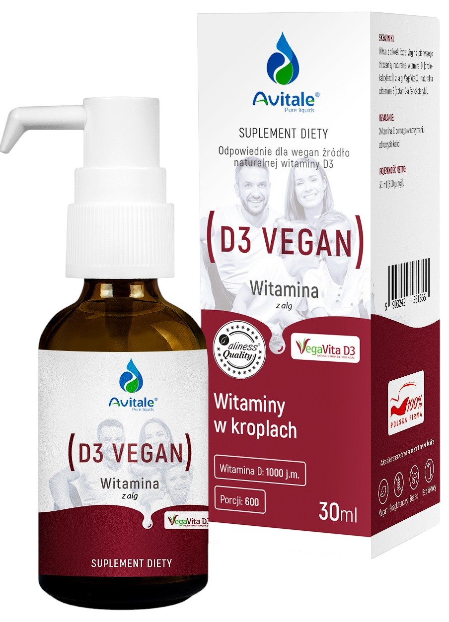 Aliness Avitale Witamina D3 Vegan 1000 IU z Alg Krople 30 ml Avitale av-010