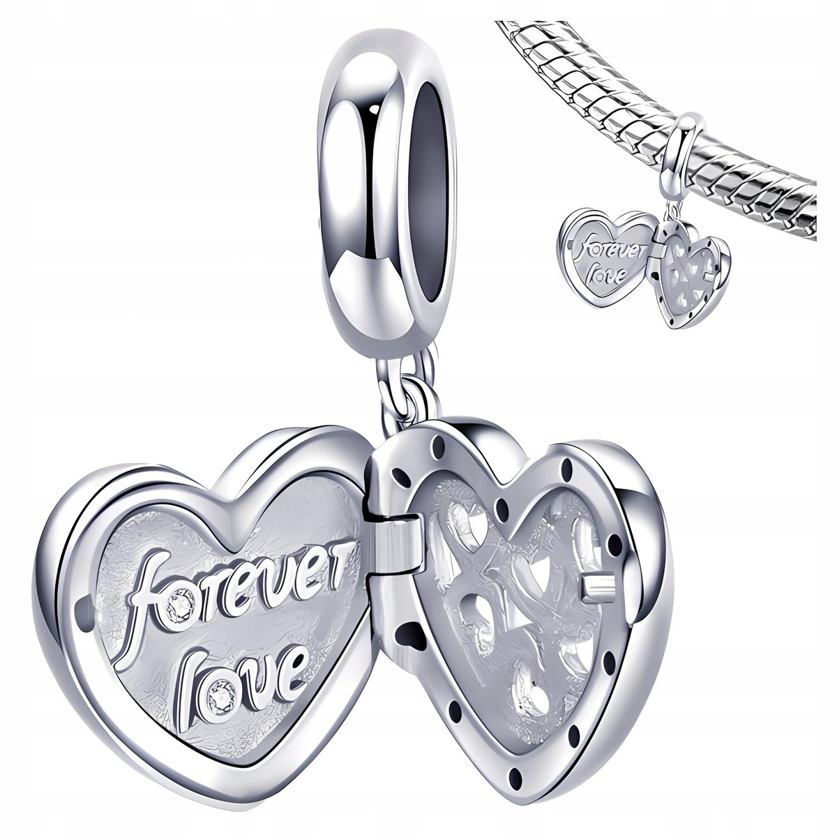 CHARMS SERCE OTWIERANE FOREVER LOVE koralik srebro pr 925 ZAWIESZKA BEADS