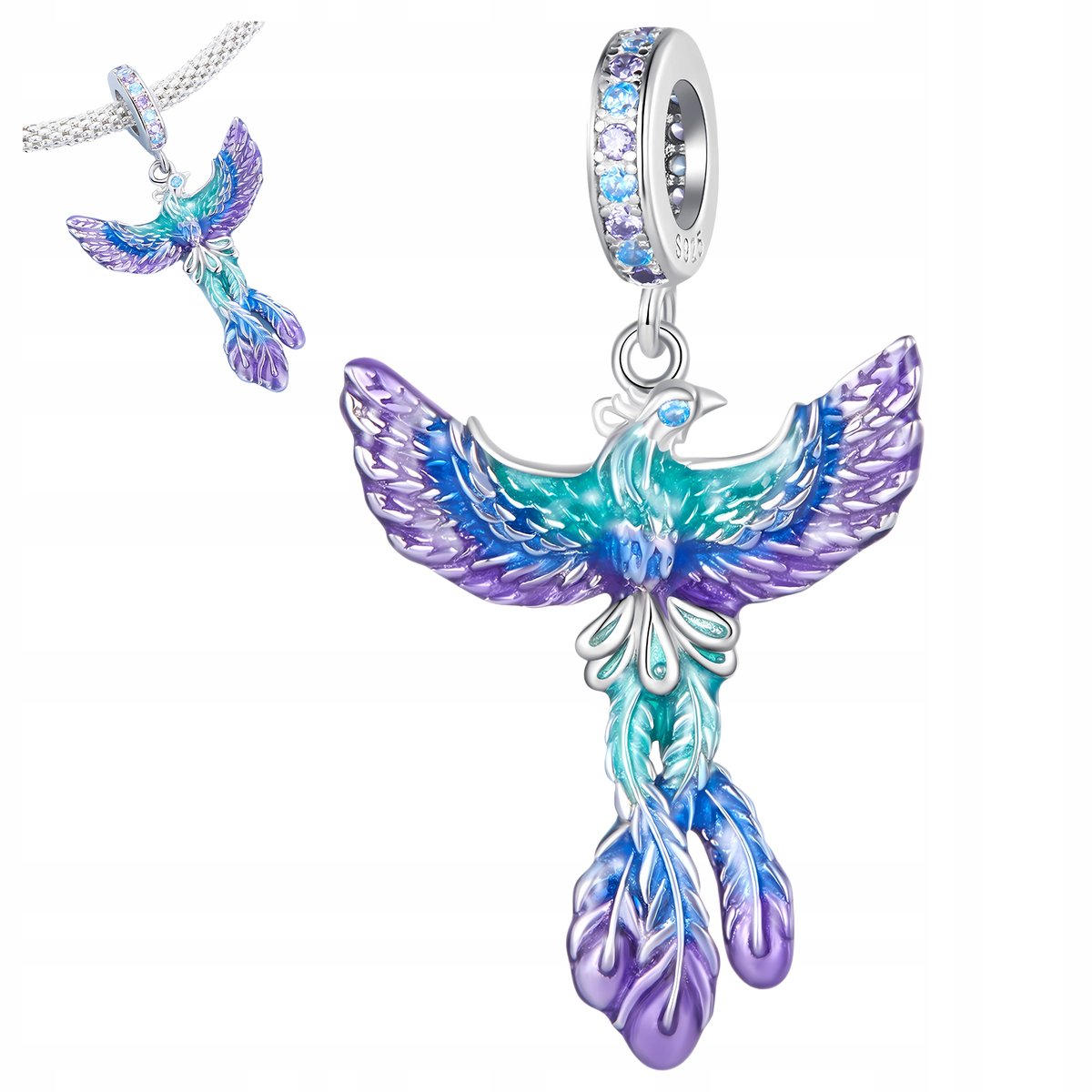 CHARMS PAW rajski ptak kolorowy srebro 925 zawieszka koralik charms pr.S925