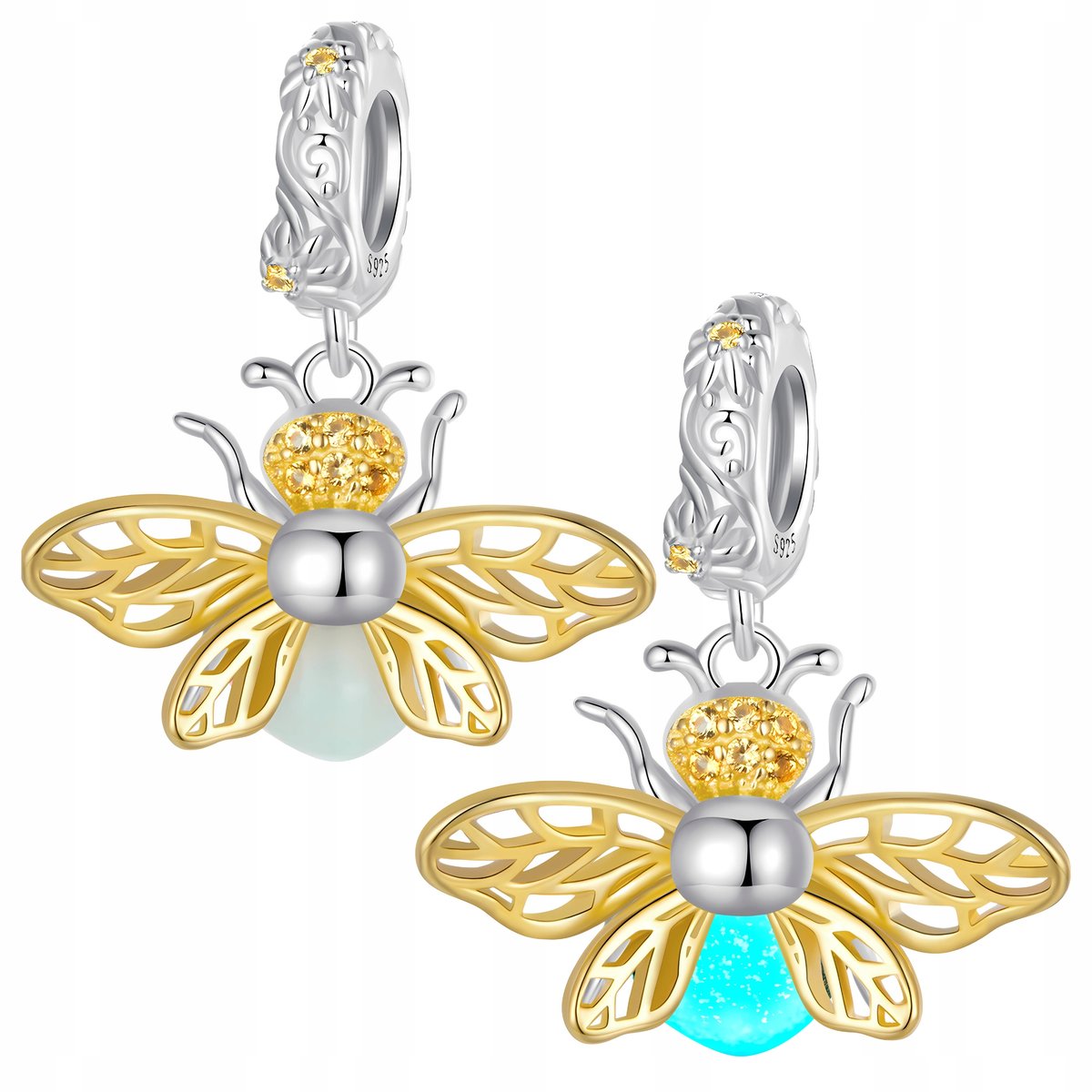 CHARMS PSZCZOŁA ŚWIECĄCA FLUO srebro pr 925 zawieszka koralik PSZCZÓŁKA