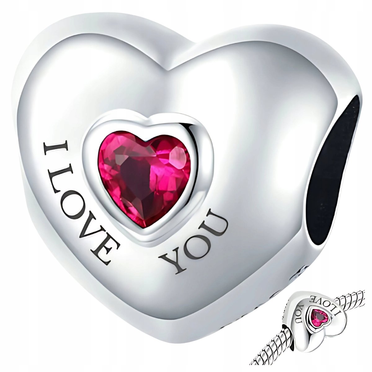 CHARMS SERCE cyrkonia miłość I LOVE YOU srebro 925 zawieszka koralik charms