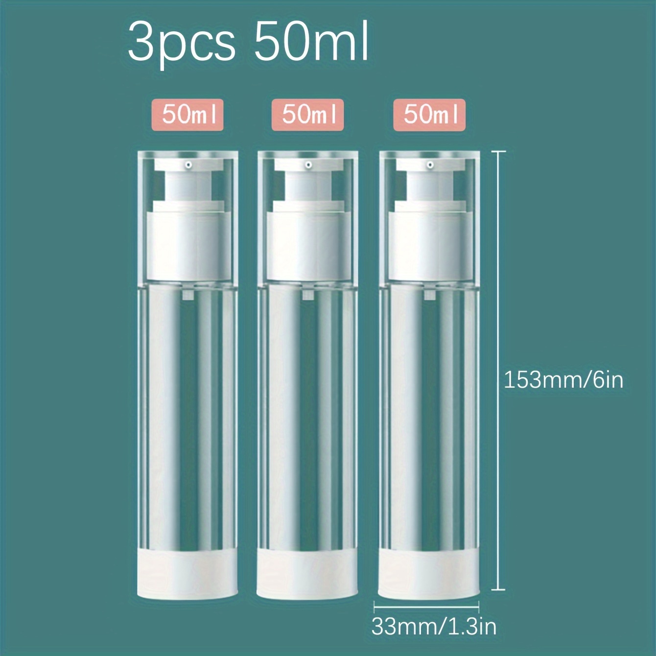 TEMU 3 szt. Przezroczyste Butelki z Pompką Airless, 15ml/1oz/30ml/50ml, Plastik bez Ftalanów, Bez Zapachu, Dozowniki Podróży do Podkładów, Kremów do