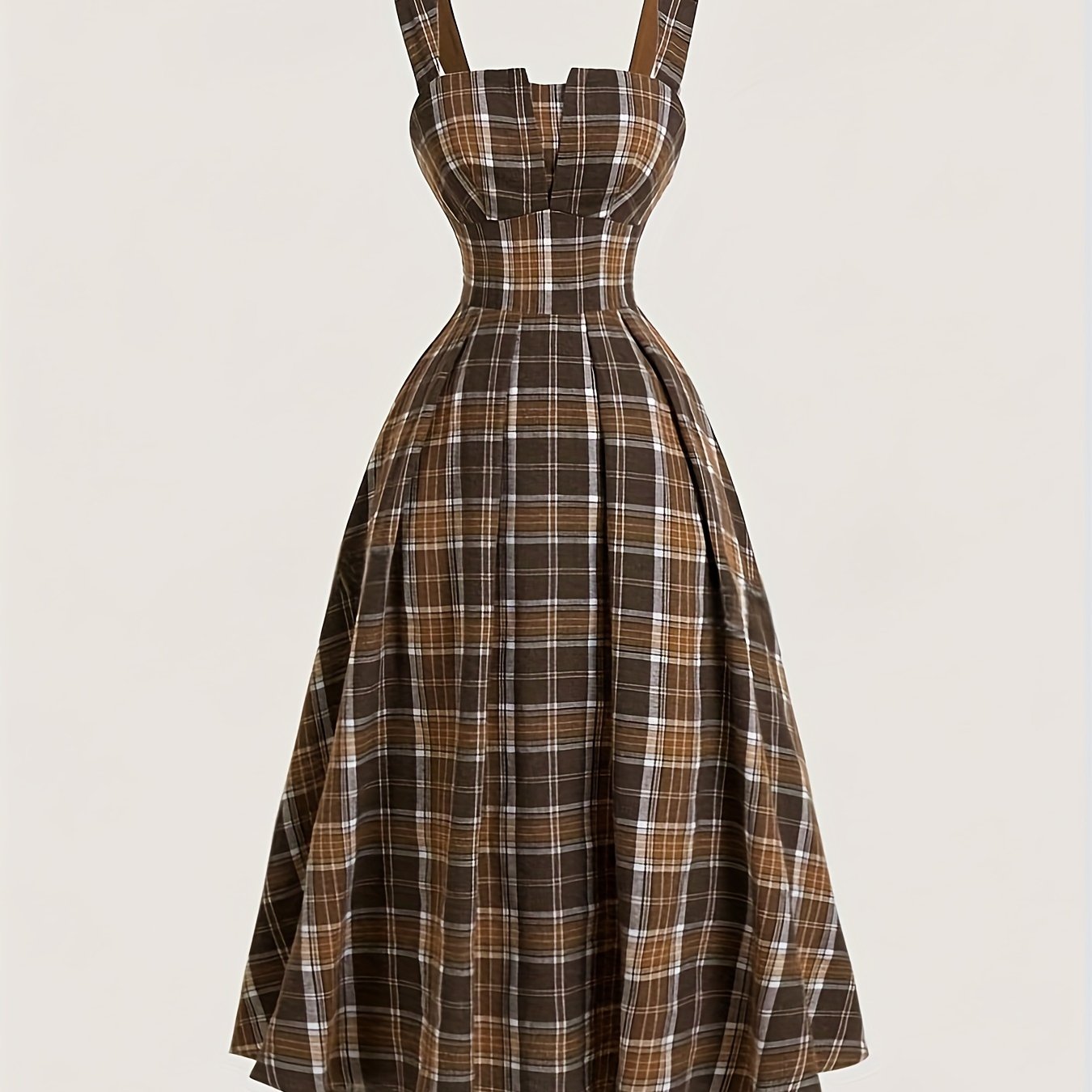 TEMU [Styl ] Długa Sukienka w Kratę