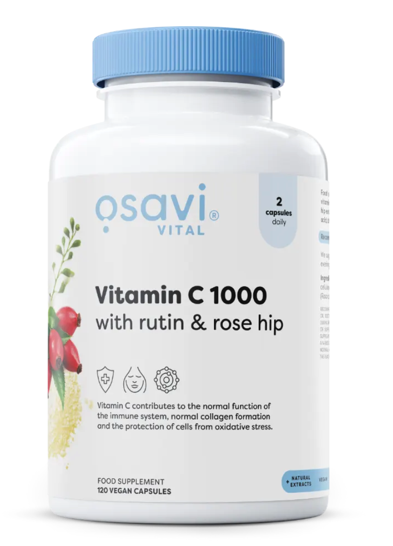 Osavi Witamina C z rutyną i dziką różą, 1000 mg Witamina C z rutyną i dziką różą, 120 kapsułek wegańskich