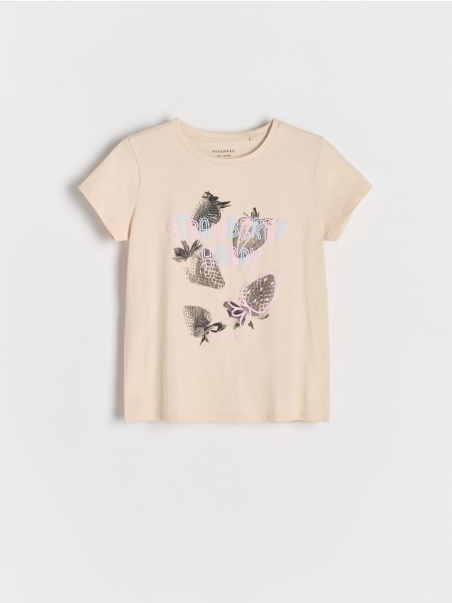 Reserved - T-shirt z wypukłym nadrukiem - kremowy
