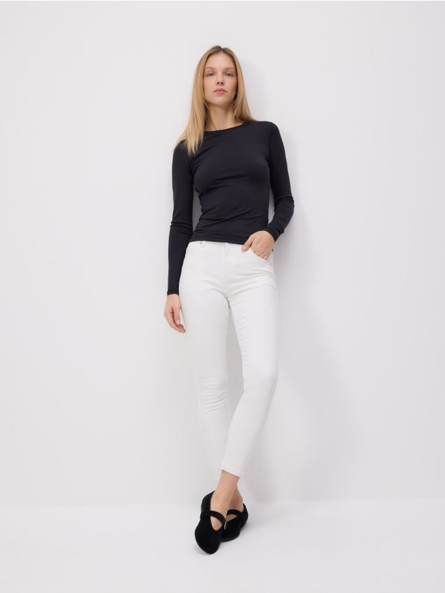 Reserved - Jeansy slim fit ze średnim stanem - złamana biel