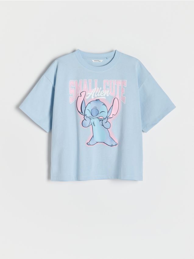 Reserved - Bawełniany t-shirt Lilo i Stitch - jasnoniebieski
