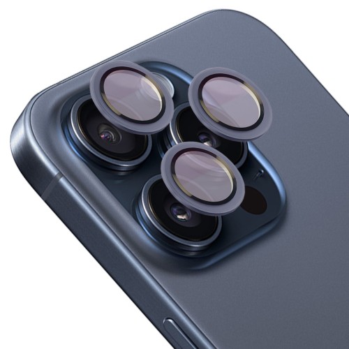 Bizon Szkło hartowane na aparat z aplikatorem Glass Snap Lens do Apple iPhone 15 Pro/15 Pro Max, 1 zestaw, niebieska ramka