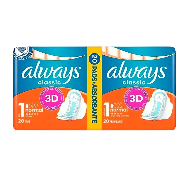 Always Classic podpaski higieniczne ze skrzydełkami 1 Normal 20 sztuk