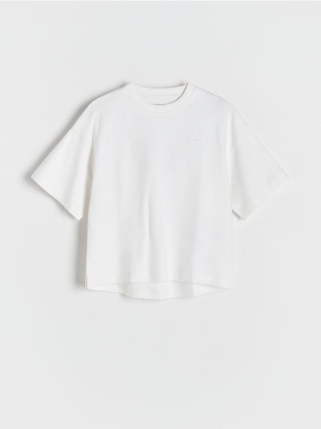 Reserved - T-shirt z haftem - złamana biel