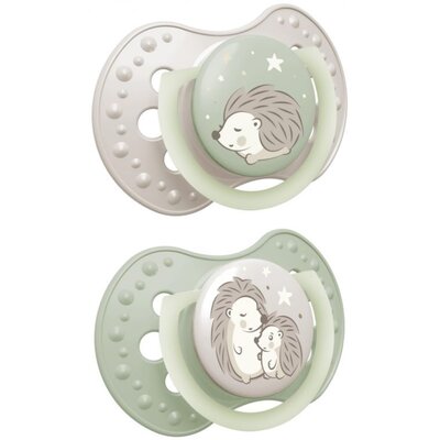 Smoczek LOVI Night&Day Hedgehog 18 m+ (2 szt.) Zielono-szary