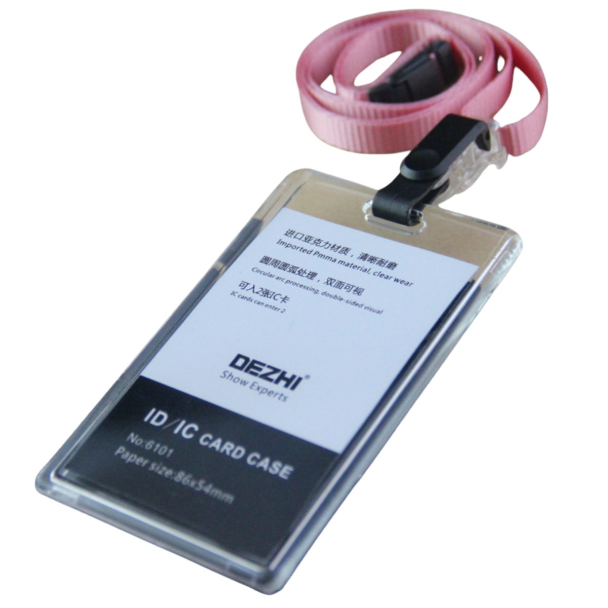Identyfikator holder na smyczy przezroczysty – 86x54mm RÓŻOWY / Dezhi