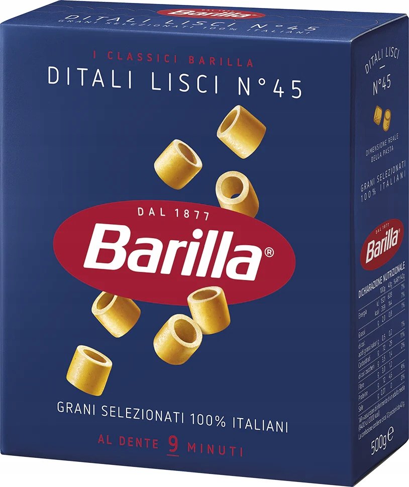Makaron Ditali Lisci n. 45 500g - Barilla włoski makaron semolina