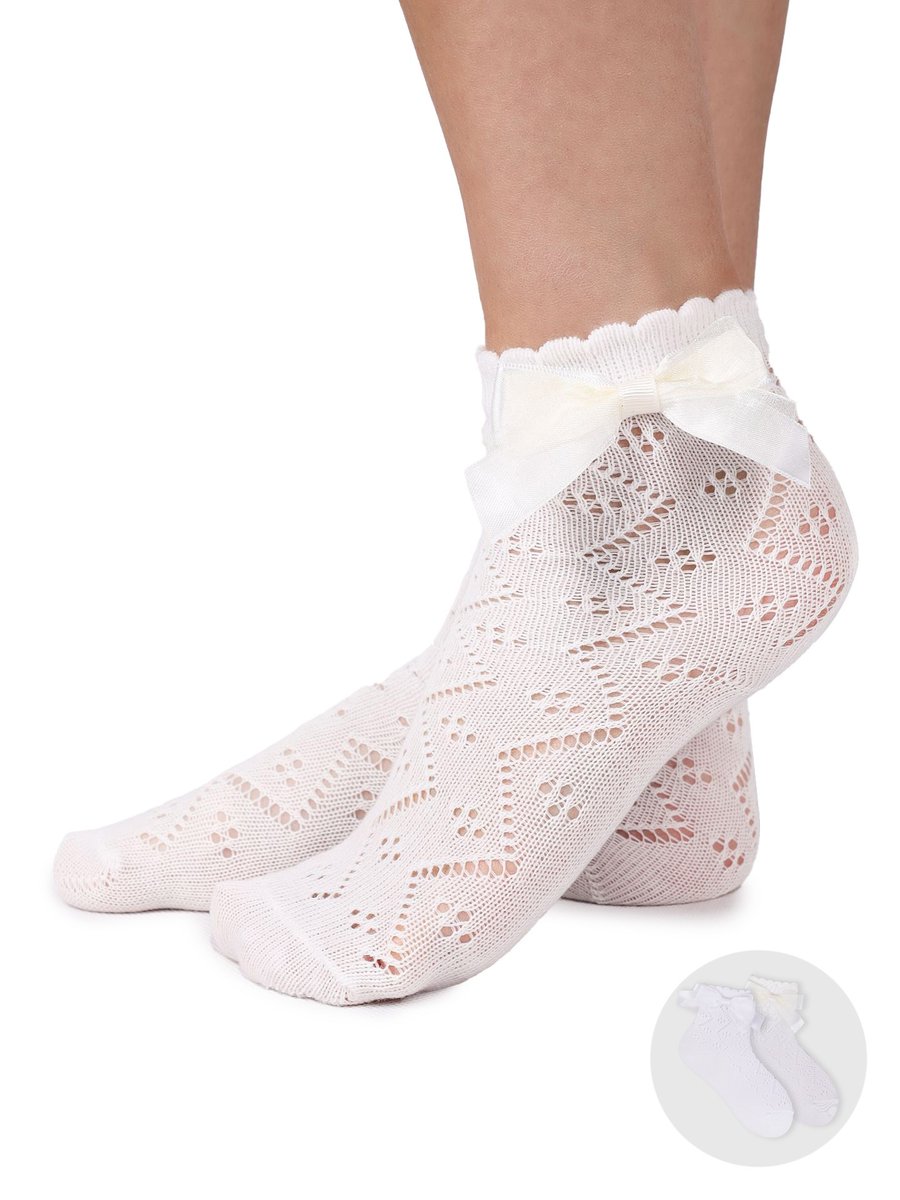 Skarpety dziewczęce bawełniane ażurowe z kokardą 2PAK 27-30 YOCLUB