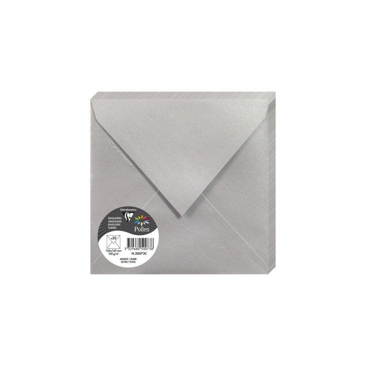 Koperty 16,5 x 16,5cm Perłowe Srebrne Clairefontaine 20 sztuk - 50073C