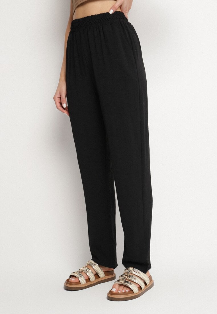 Czarne Szerokie Spodnie z Bawełną i Wysokim Stanem Neorenna