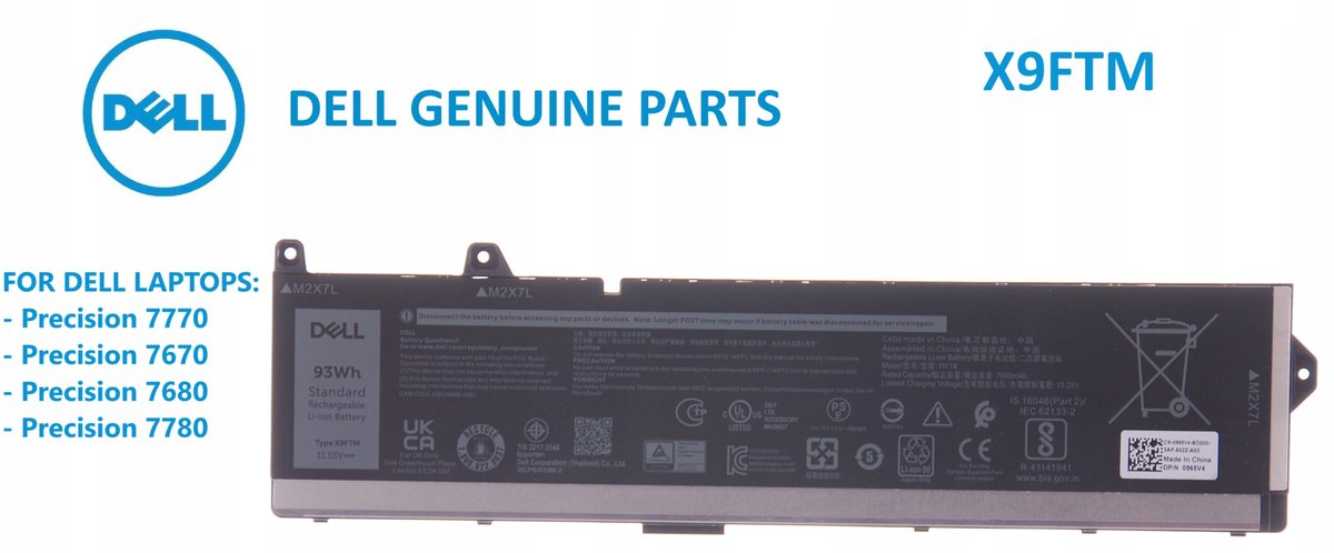 NOWA ORYGINALNA BATERIA DELL Precision 7770 7670 7680 7780 Model: X9FTM