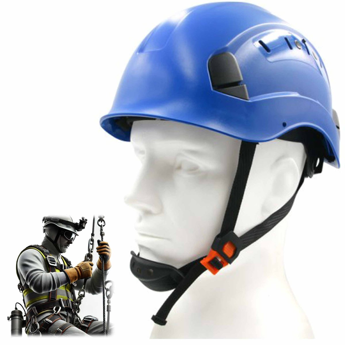 Kask roboczy wysokościowy z paskiem regulacja wentylacja THOR blue ST03 PGT