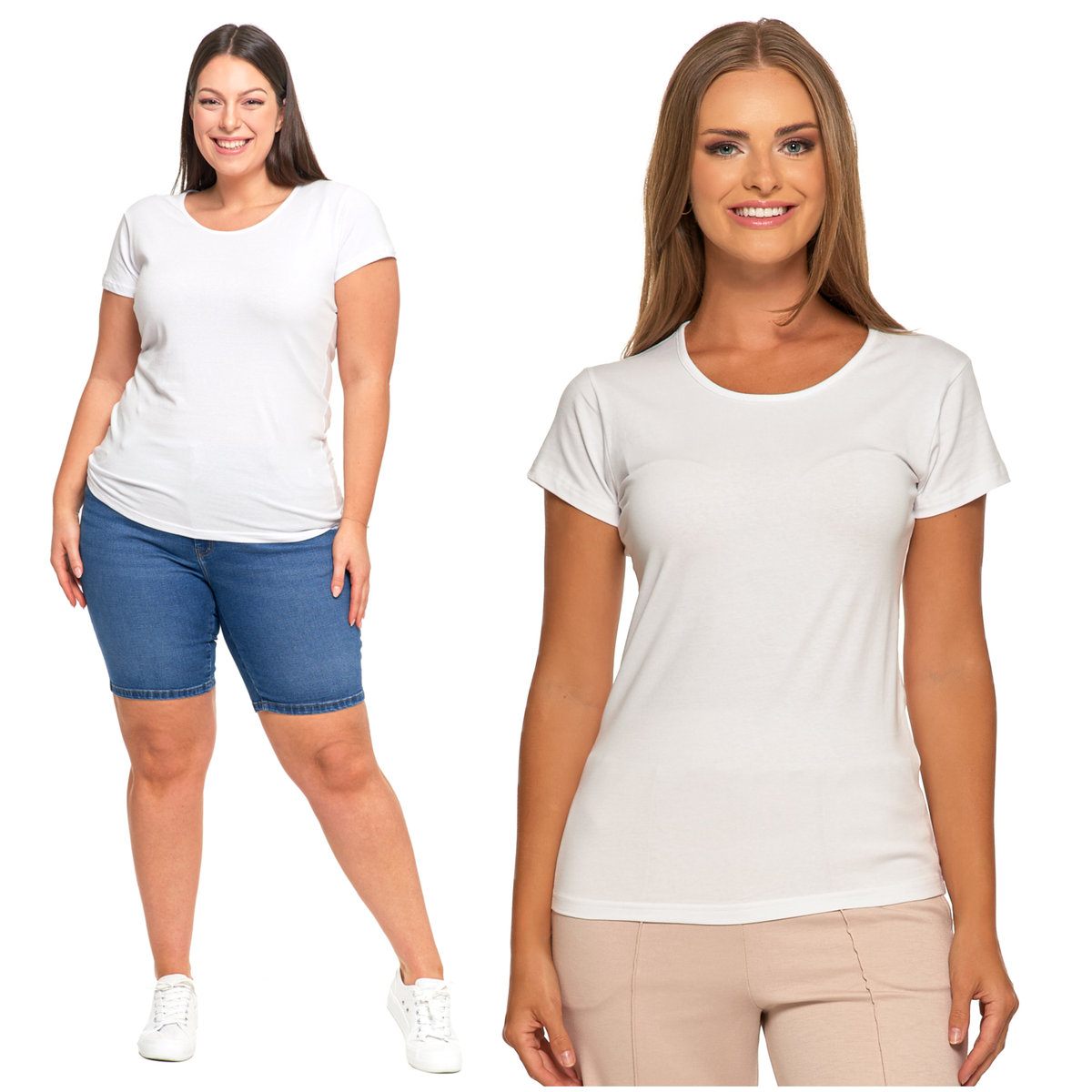 Biały T-Shirt Klasyczny Damski Koszulka Bawełniana Krótki Rękaw MORAJ XXL