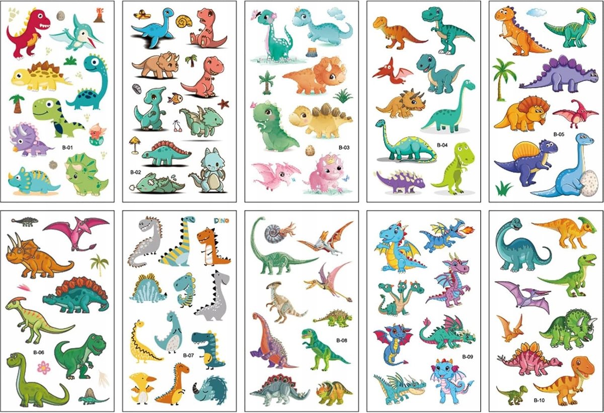 Tatuaż zmywalny tymczasowy zestaw 10 sztuk dla dzieci urodziny Dinozaury