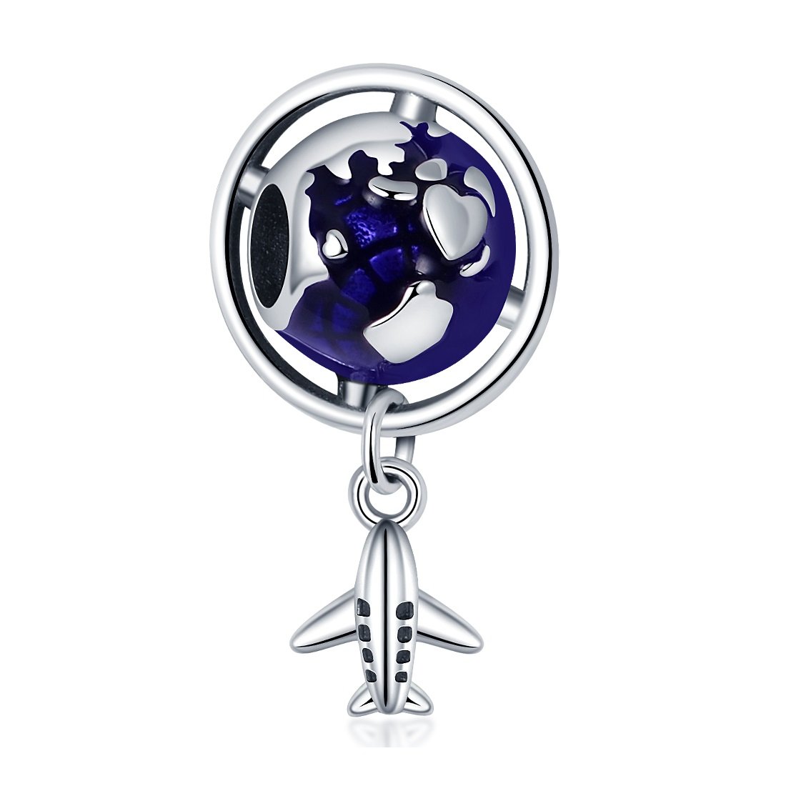 Zawieszka Charms SREBRO 925 Koralik do PANDORA Samolot Globus Podróż