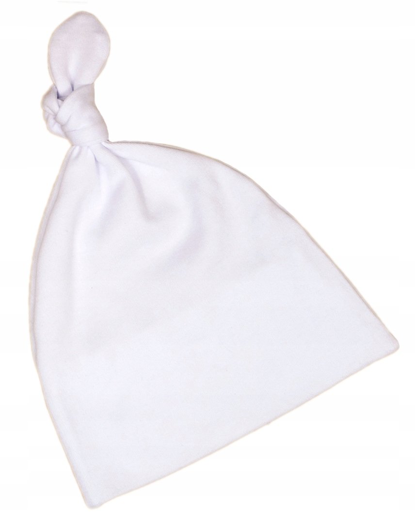 Czapka niemowlęca bawełniana PRZEJŚCIÓWKA z supełkiem, obwód 34cm BIAŁA KLEKLE