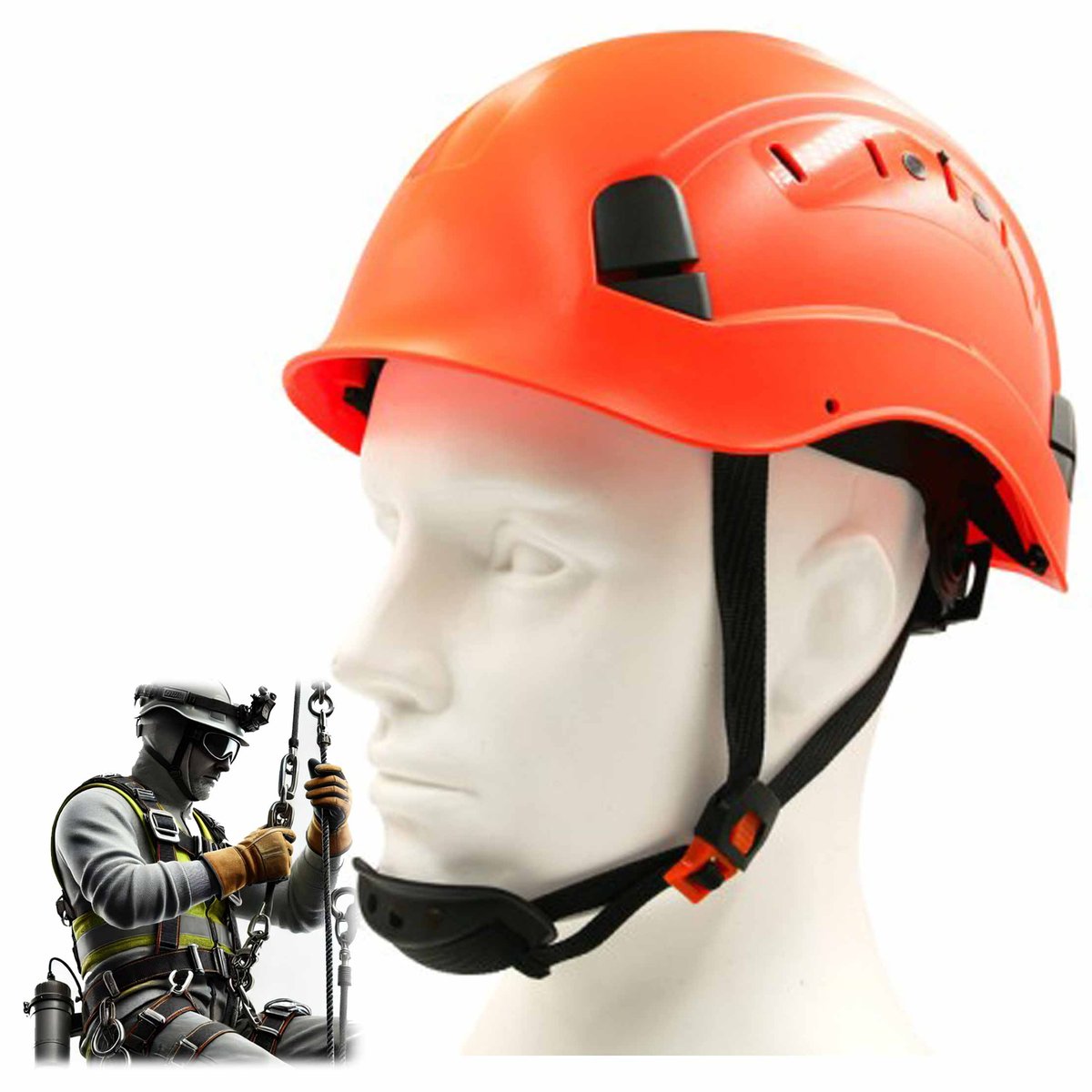 Kask roboczy wysokościowy z paskiem regulacja wentylacja THOR orange ST03 PGT