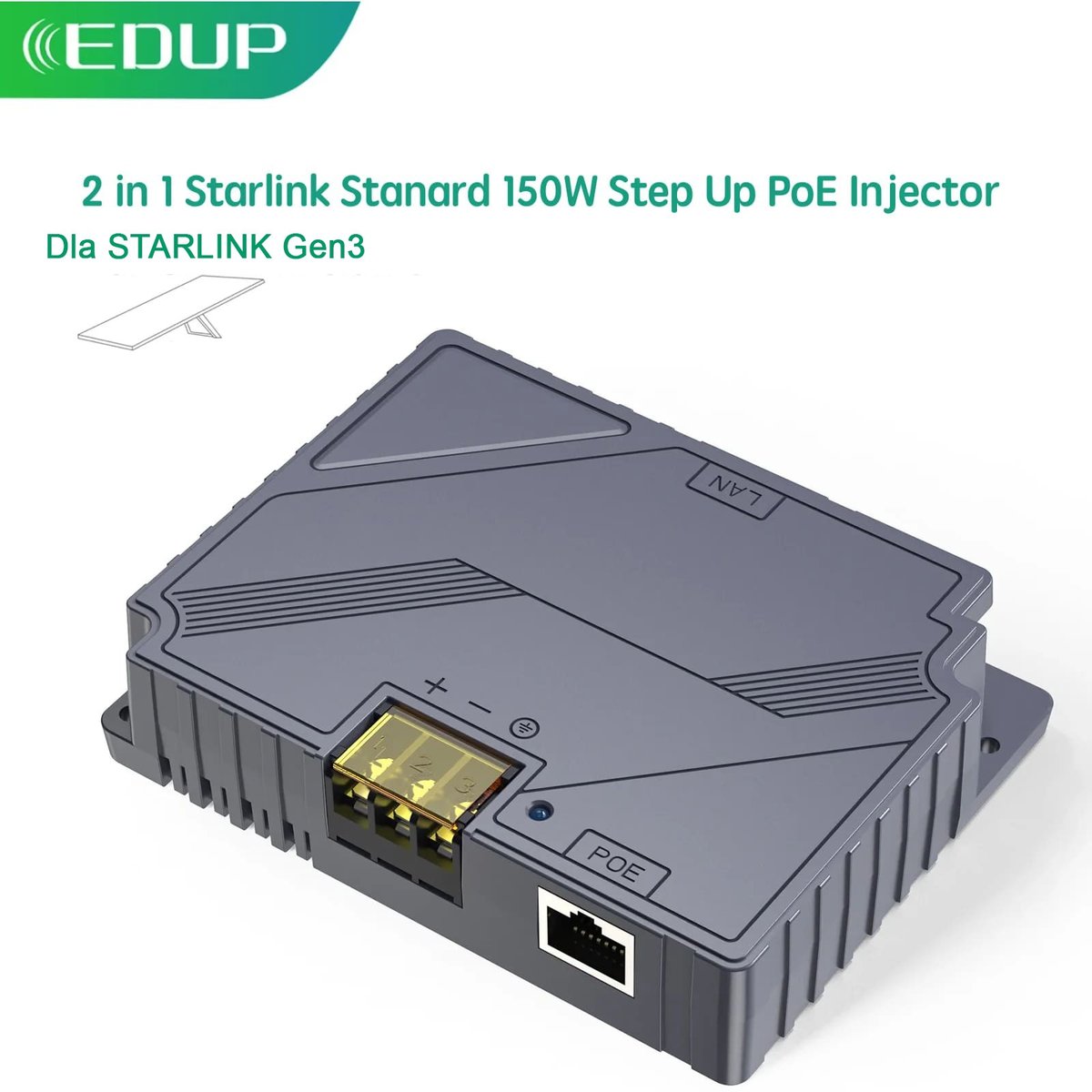 Adapter POE INJECTOR Starlink Gen3 V3 Do 150W LAN Ethernet RJ45 1GB 1000Mb do Routera EDUP EP-SK0019