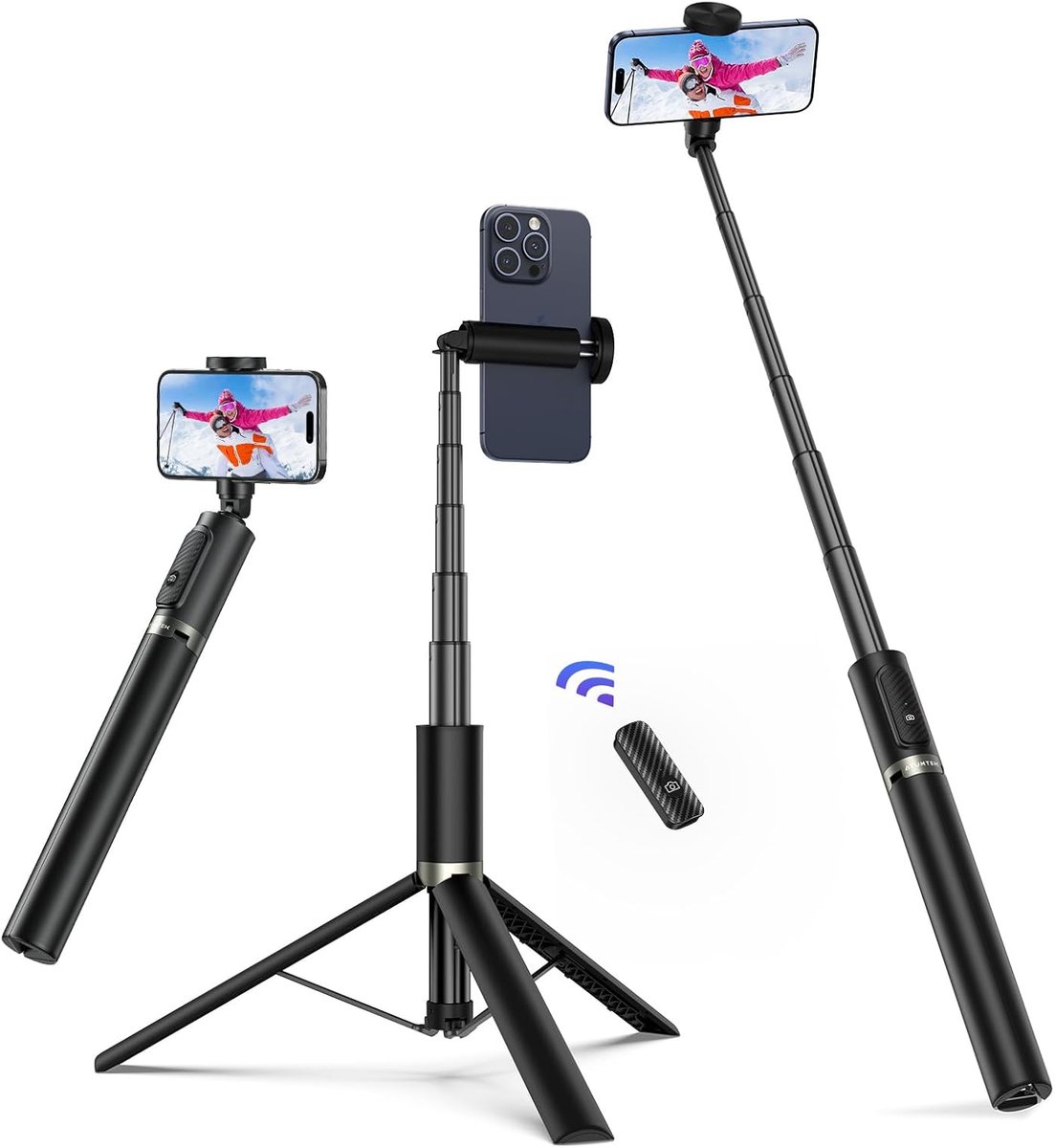 Uchwyt Selfie Stick Tripod Statyw do Smartfona z Pilotem i LED 174cm czarny