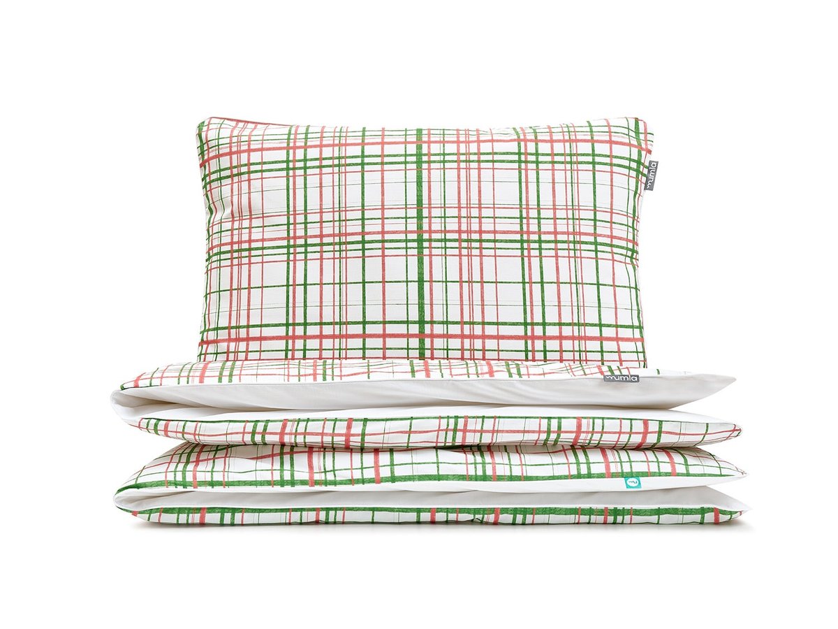pościel zielono-czerwona kratka 140x200 cm + 1x 80x70 cm - MUMLA