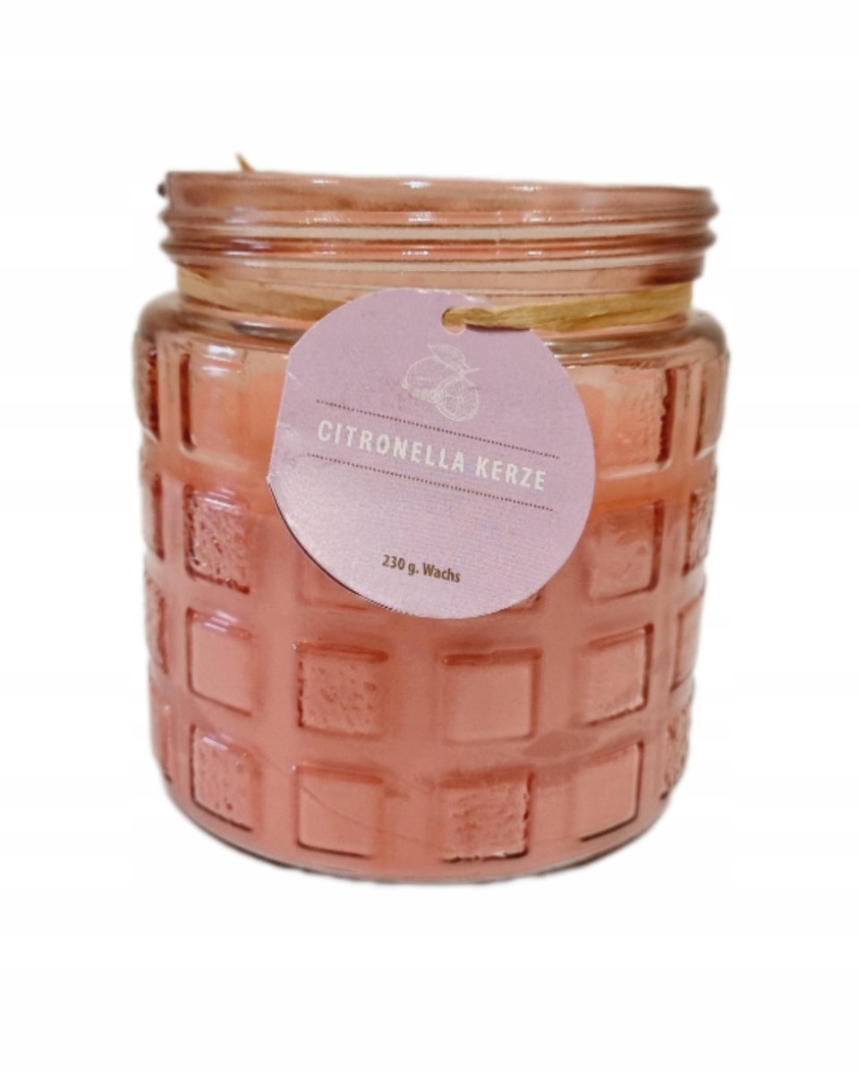 Świeca dekoracyjna zapachowa Citronella 230g w szkle różowa 12 x 11 cm