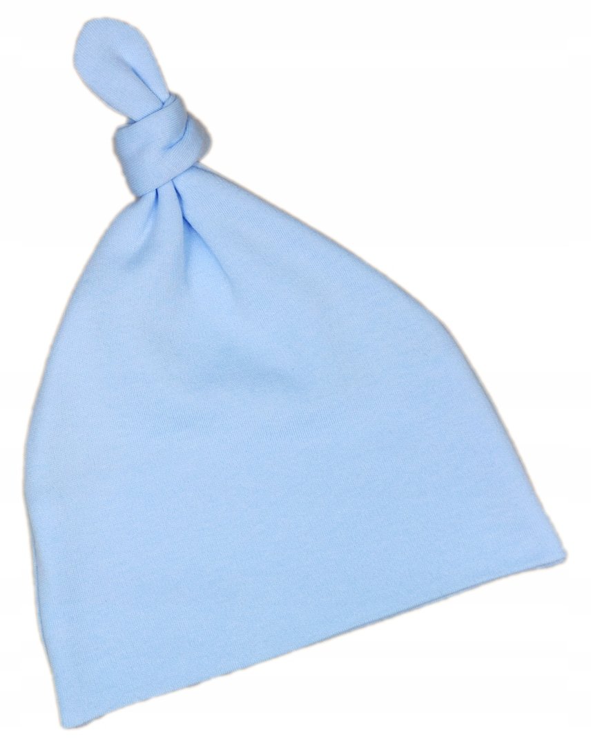 Czapka niemowlęca bawełniana PRZEJŚCIÓWKA z supełkiem, obwód 34cm BŁĘKIT KLEKLE