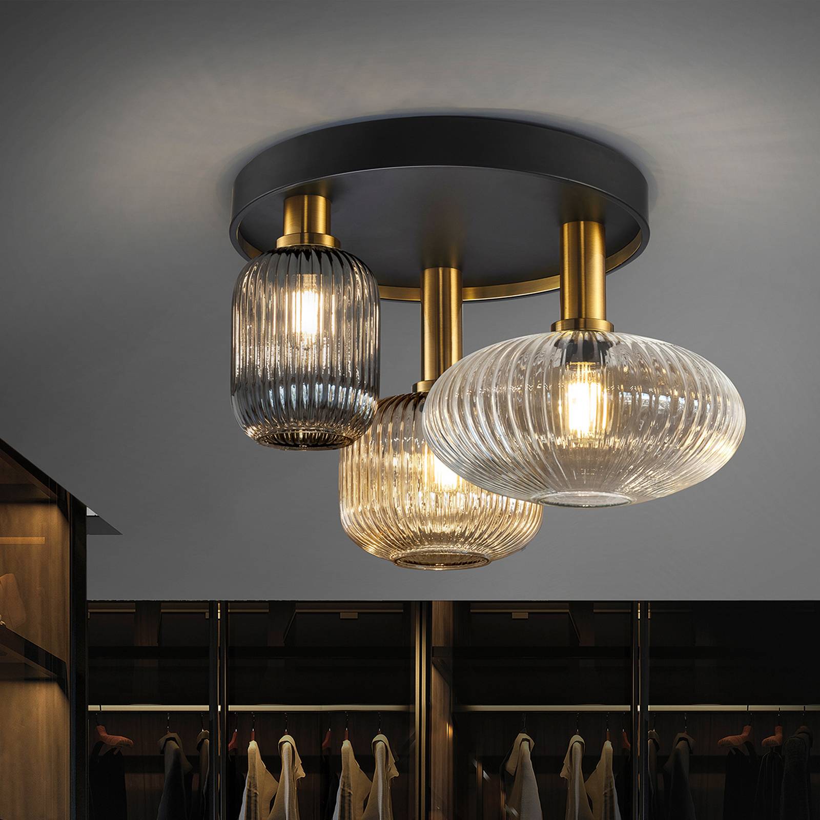 Schuller Valencia Lampa sufitowa Norma, 3-punktowa, szkło, czarny, mosiądz