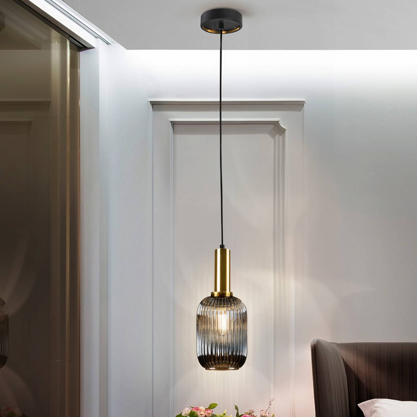 Schuller Valencia Lampa wisząca Norma, 1-punktowa, szkło, czarny/mosiądz, dymny