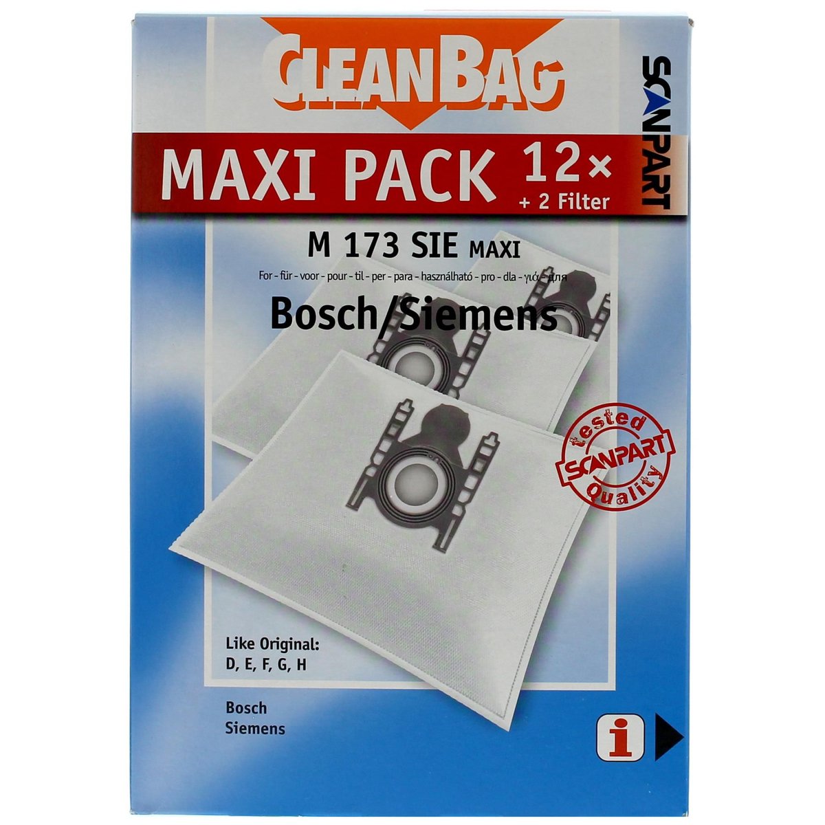 SCANPART, Worki do odkurzacza do BOSCH/SIEMENS typ D,E,F,G,H. 12 szt. 2687438173