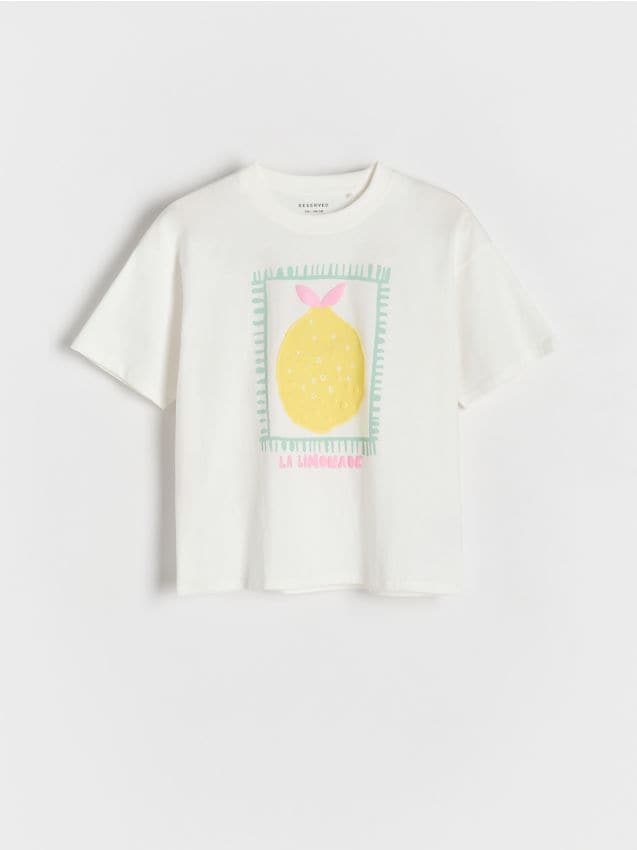Reserved - T-shirt z nadrukiem - złamana biel