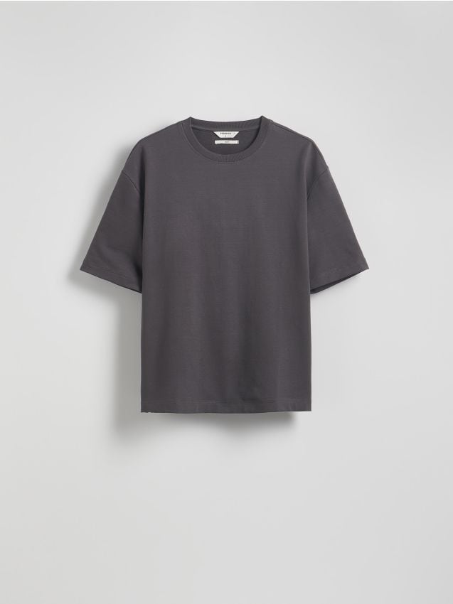 Reserved - Bawełniany t-shirt boxy - ciemnoszary