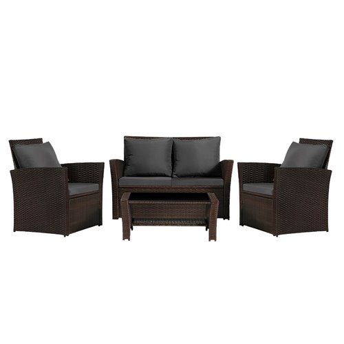 VELACO Meble ogrodowe z technorattanu sofa, stół, fotele zestaw Lagos brąz