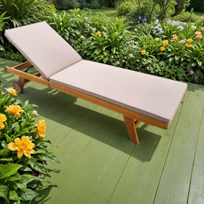 Leżak z poduszką i kółkami 197 x 67 cm brązowy