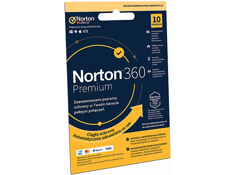 Kod aktywacyjny NORTON 360 Premium (10 urządzeń, 1 rok)