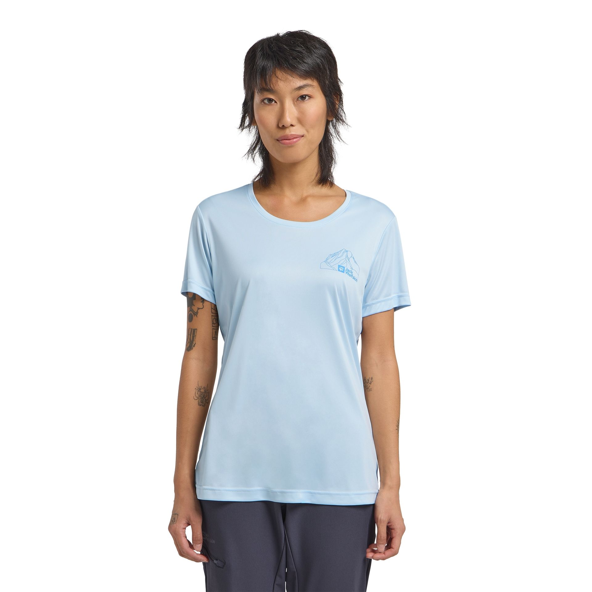 Damska koszulka z krótkim rękawem Jack Wolfskin PEAK GRAPHIC T W MTN ice blue - XS