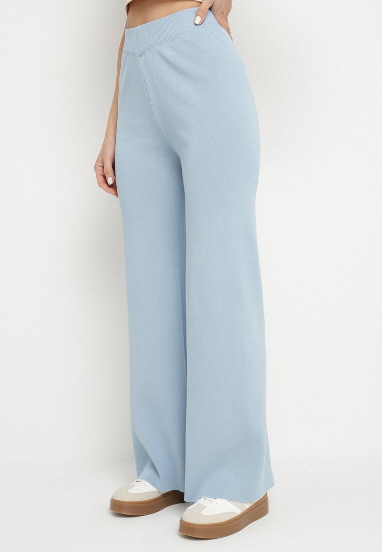Niebieskie Spodnie z Wiskozą o Szerokim Kroju Erariela
