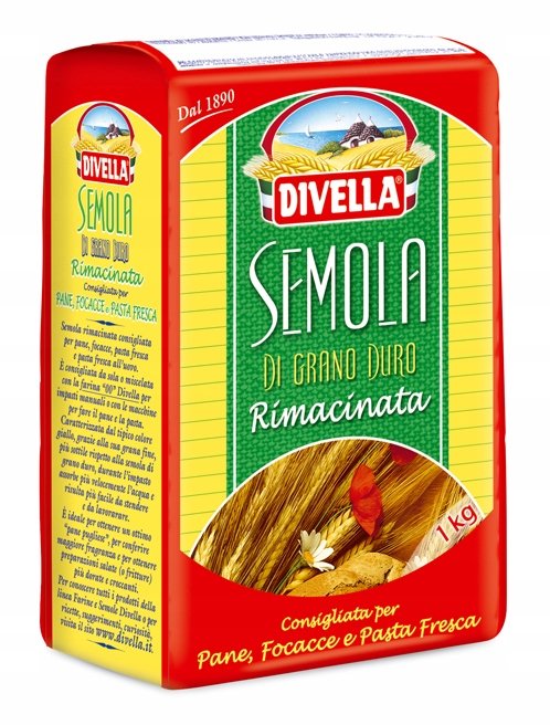 Włoska mąka z semoliny Rimacinata 1kg Divella drobna mąka pszenna żółta