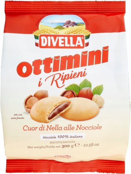 Ciastka Divella krem orzechowy Ottimini Cuore di Nella Ripirni Nocciole 0,3