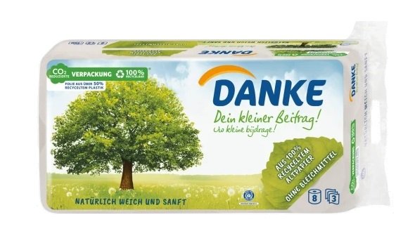 (DE) Danke, Papier toaletowy, 8 rolek (PRODUKT Z NIEMIEC)