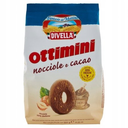 Ciastka Ottimini Nocciola 350g Divella kruche ciastka czekoladowe + orzech
