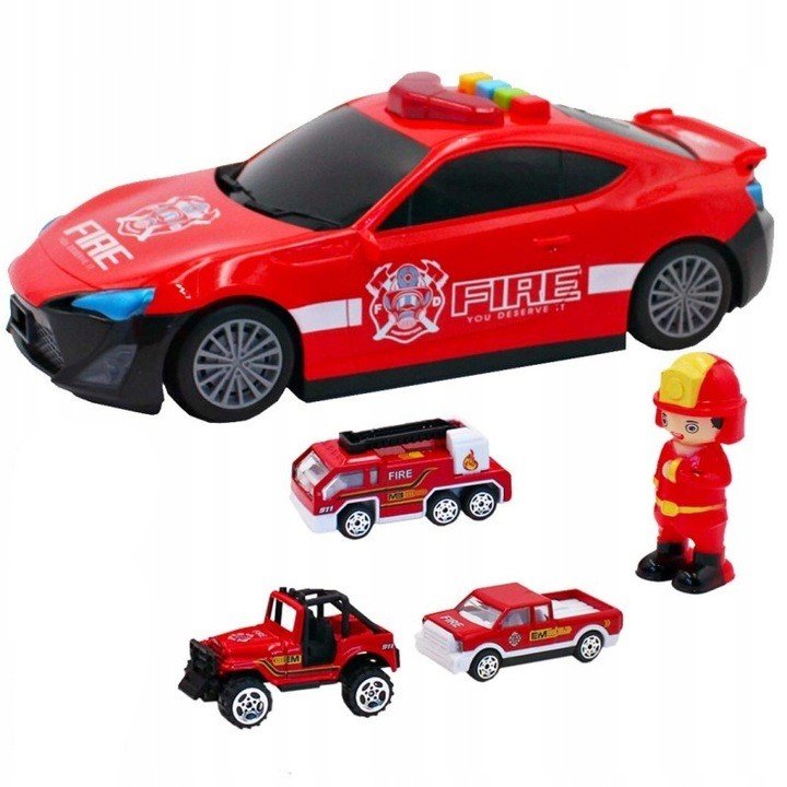 ZESTAW SAMOCHÓD AUTO 6W1 CZERWONE ZABAWKA STRAŻ