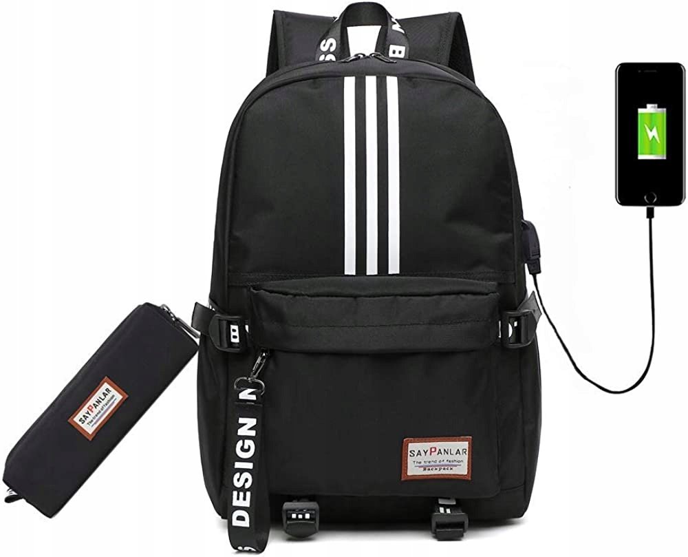 PLECAK SZKOLNY MIEJSKI USB WODOODPORNY CZARNY