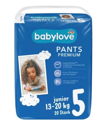 (DE) Babylove, Pampersy, rozmiar 5 (13-20kg), 20 sztuk (PRODUKT Z NIEMIEC)