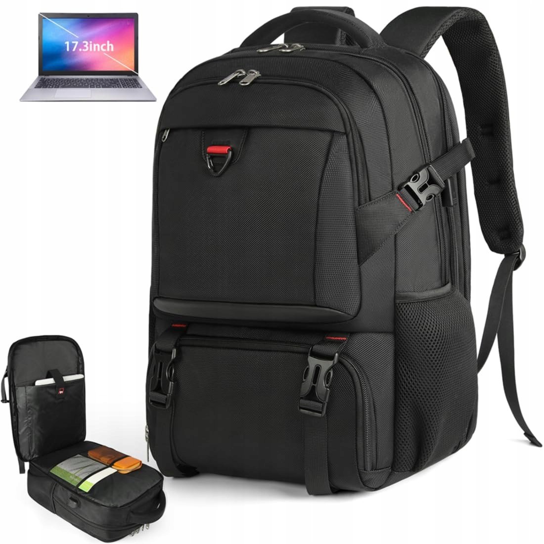 PLECAK MIEJSKI SZKOLNY WYCIECZKOWY NA LAPTOPA 17,3 PORT USB NEWHEY CZARNY